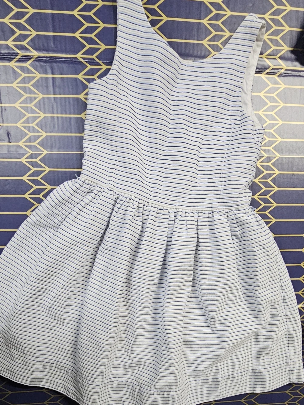 Ralph Lauren White Dress with Thin Navy Stripes - Sleeveless Casual
